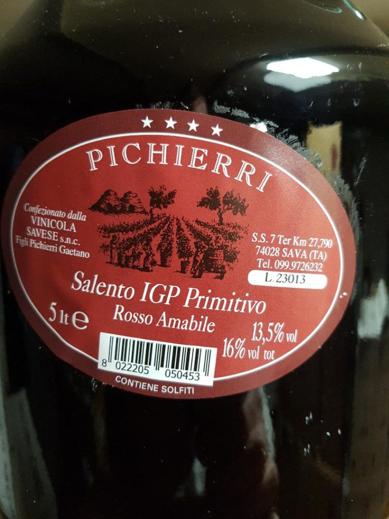 Salento - Olivenöl Pichierri Rosso Amabile Caracciolo Savese Primitivo Rotwein | IGP